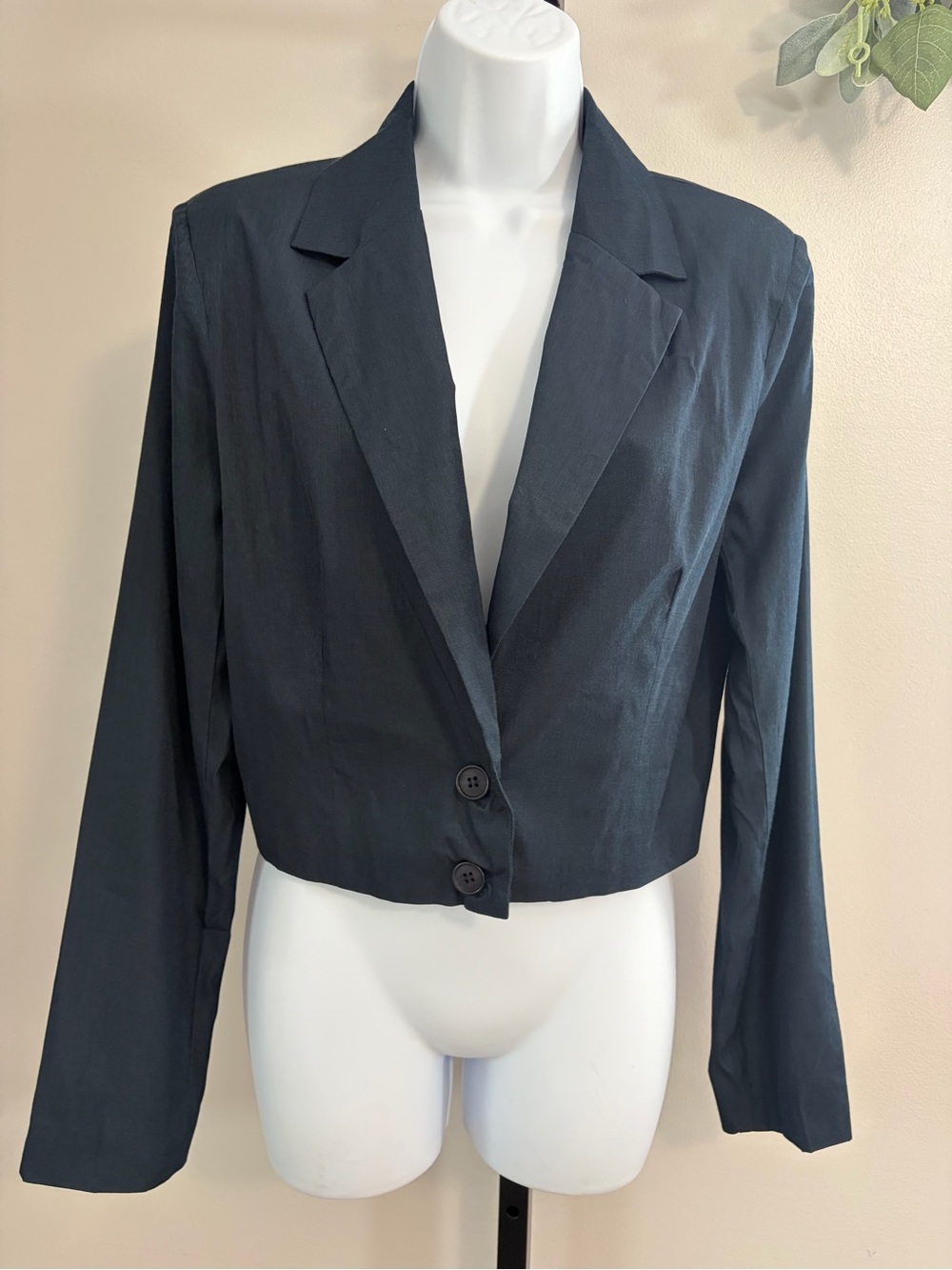 NWT easel Navy Blue Cropped Two-Button Blazer